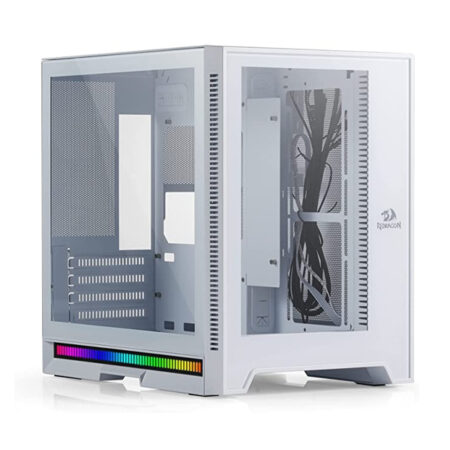 Redragon MC211 ITX Gaming PC Case, M-ATX Computer Chassis w/ 2 Tempered Glass Panels & High Airflow Perforated Panels, 240mm Radiator Support, Rhythm Sync Lighting Bar, Easy Cable Management, White
