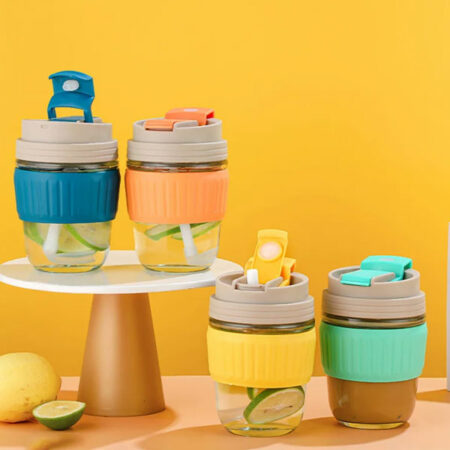 350ml Double Drinking Glass Tumbler Cup With Straw Portable Female Coffee Mug Lovely Fruit Juice Soymilk Milk Travel