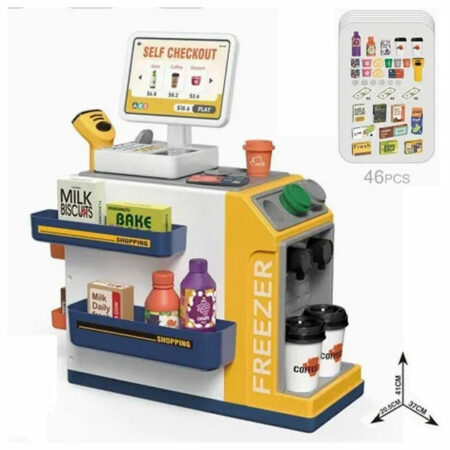 46Pcs Mini Supermarket Cash Register Toy Coffee Machine Cashier With Sound Light