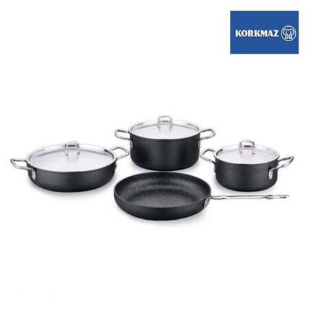 Korkmaz Doria 7-Piece Non Stick Cookware Set with Lid – Induction Compatible PFOA Free