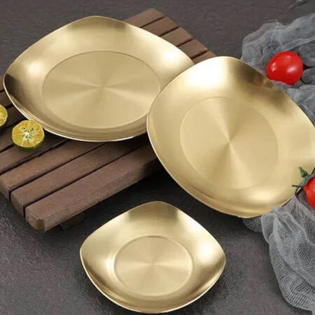 Golden Plate Square Korean Style Stainless Steel Luxury Square Plates Golden – 22.5CM