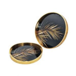 Angela-2Pcs-Set-Of-Black-&-Golden-Round-Serving-Tray-RY143