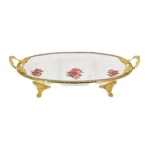 Angela 3 Section Rose Print Serving Dish Gold 36x22CM AB-03
