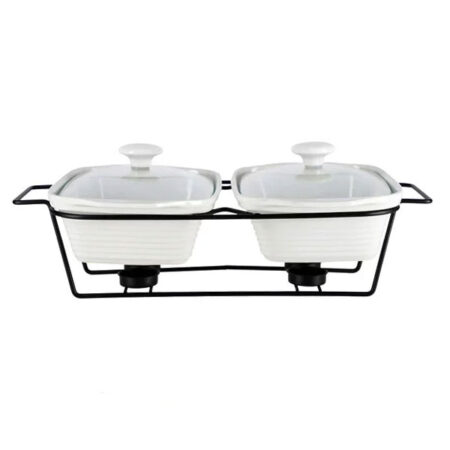 Brilliant Ceramic Rectangle Twin Casserole Food Warmer Dish – BR0175