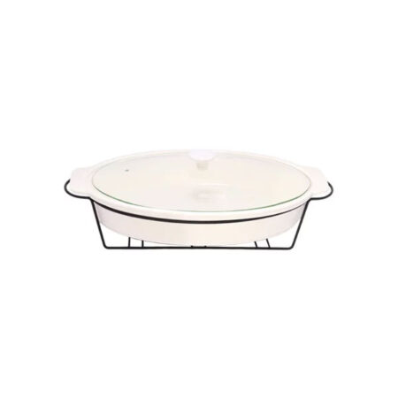 Brilliant Oval Casserole Serving Dish Food Warmer With Tea Light Candle Black Stand 17 Inch – BR11003