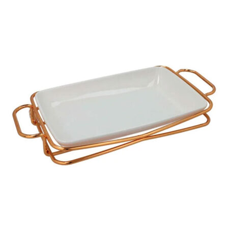 Brilliant Rectangle Serving Dish With Gold Stand 10 Inch – BR16008