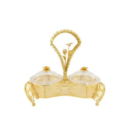 ORCHID 2 Compartment Snack Serving Bowl Stand Gold TA2680