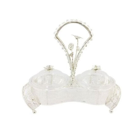 ORCHID 2 Compartment Snack Serving Bowl Stand Silver TA2679
