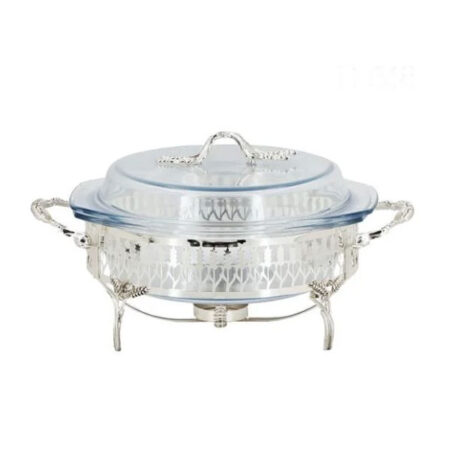 ORCHID Glass Serving Buffet Dish With Burner Silver CD6681