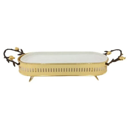 ORCHID Large Glass Serving Dish With Golden Handles Gold WB1185
