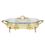 ORCHID Oval Glass Serving Buffet Dish With Burner Gold CD6680