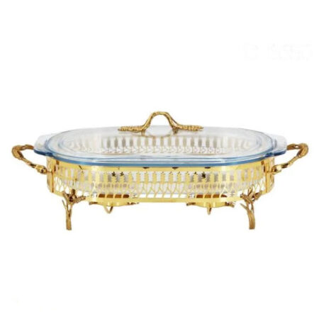 ORCHID Oval Glass Serving Buffet Dish With Burner Gold CD6680