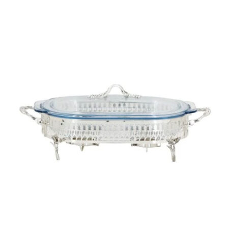 ORCHID Oval Glass Serving Buffet Dish With Burner Silver CD6678