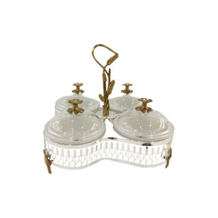 ORCHID Serving Dish With Holder Gold & Silver 4×1 Partition CD6634