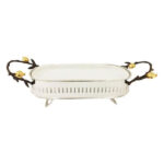 ORCHID Silver Glass Serving Dish With Golden Handles Small WB1179