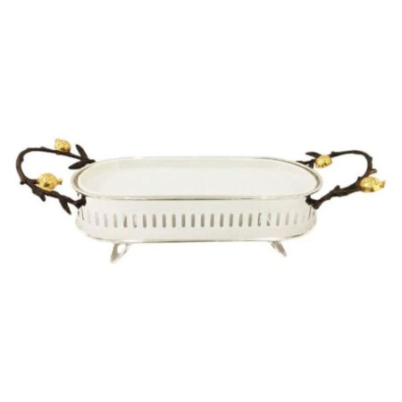 ORCHID Silver Glass Serving Dish With Golden Handles Small WB1179