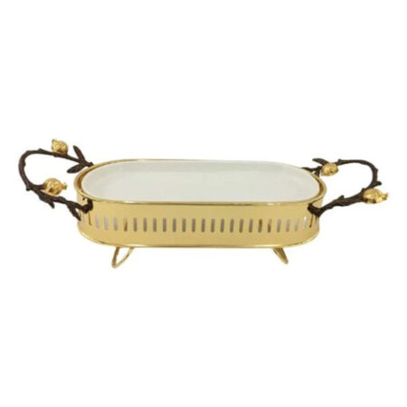 ORCHID Small Glass Serving Dish With Golden Handles Gold WB1177