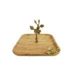 ORCHID-Square-Wooden-Pastry-Serving-Dish-With-Golden-Design-WB679