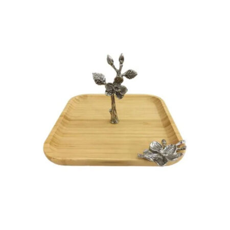 ORCHID Square Wooden Pastry Serving Dish With Silver Design WB678
