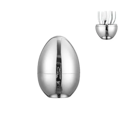 6Pcs Fruit Fork Holder Egg Silver CC-020
