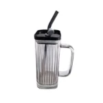 Straw Mug Glass Black line RXG-022