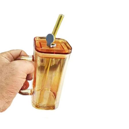 Amber Cold Coffee/Ice Tea Glass Mug With Straw RXG-019