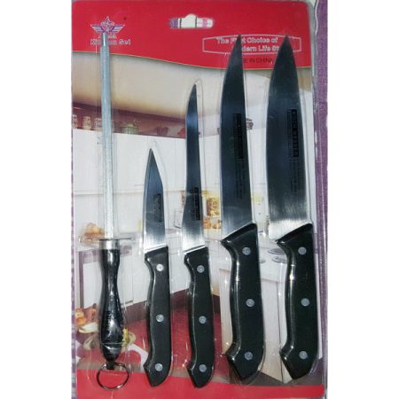 Kitchen Knife Set 4 Stainless Steel Knives + 1 Sharpener