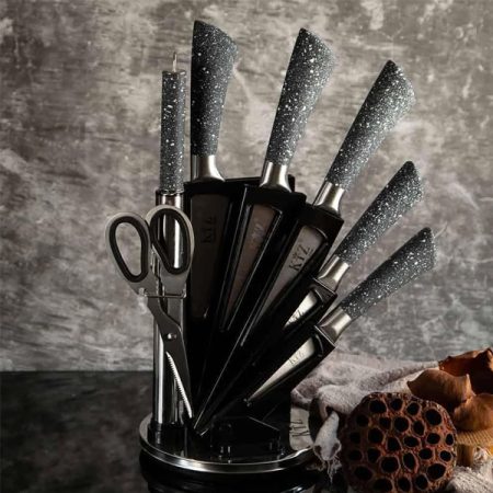 Kitchen Knife Set 9 Pcs Black Wheat Straw Sharp Cooking Knife Set with Acrylic Stand