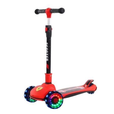 Ferrari Scooty For Kids 3 Wheel Foldable Adjustable Scooter With LED Lights Ferrari Kickboard Heavy Duty For 3to12 Years Kids
