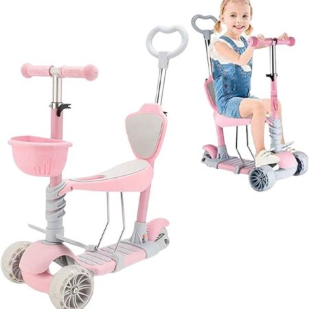 5 in 1 multifunctional scooter can take 3 in 1 baby stroller gift three-wheeled flashing wheel children’s scooters