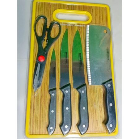 Stainless Steel Knives Set 6 Pcs with Cutting Board
