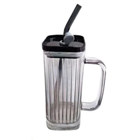Straw Mug Glass Black line RXG-022