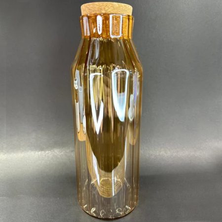 Amber Ribbed Glass Cork Bottle