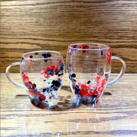 DOUBLE WALL GLASS COFFEE MUGS FLOWER PATTER 250 ML
