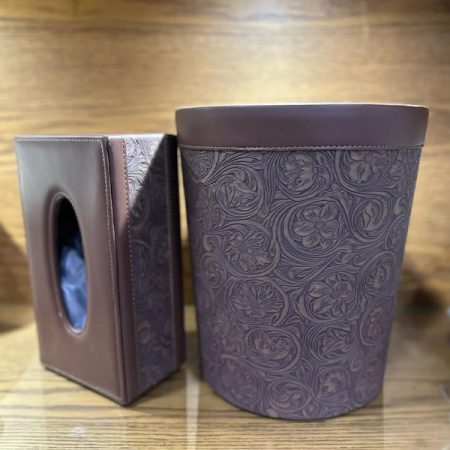 Elegant Faux Leather Tissue & Dustbin Set