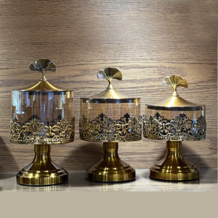 Elegant Gold-Finished Decorative Glass Jar Set – 3-Piece Set