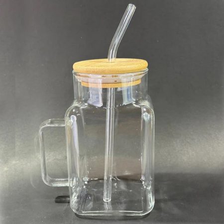 ICE TEA GLASS CLEAR WITH STRAW BIG WITH LID