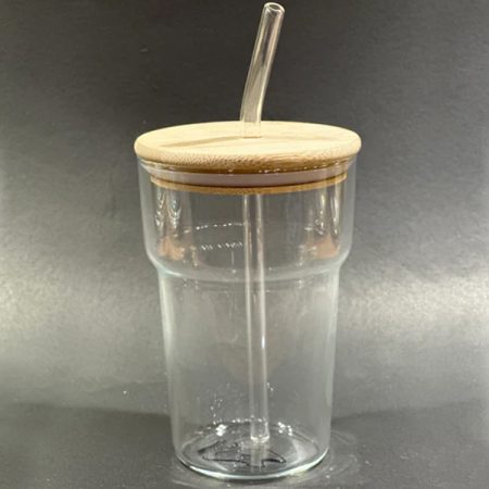 ICE TEA GLASS WITH STRAW BIG WITH LID