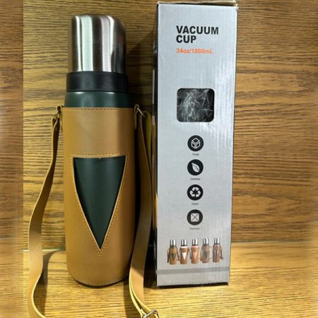 Large Capacity 1000ml SUS304 Stainless Steel Water Bottle Insulated Thermos Hot & Cold Vacuum Flask with Leather Cover