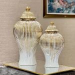 Regale-White-Vase-or-Ginger-Jar-with-Gold-or-Silver-Detail-–-Gold-Finish-(Set-of-2)-Price-in-Pakistan