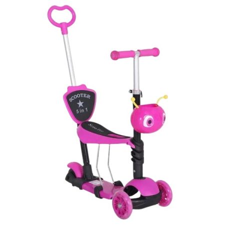 5-in-1 Kids Kick Scooter 3-wheel Walker With Removable Seat Adjustable Height Parent Handle Baby Toddler