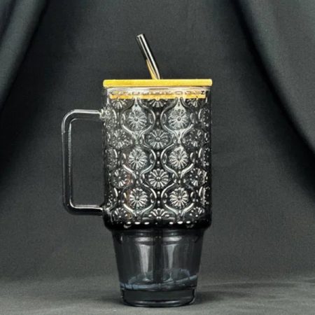 Tumbler Glass Cup 600ml with Bamboo Lid & Straw