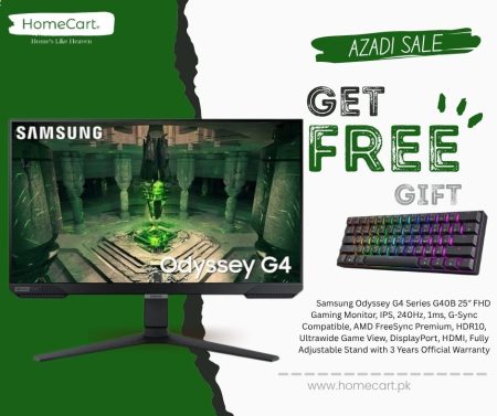 Samsung Odyssey G4 Series G40B 25″ FHD Gaming Monitor, IPS, 240Hz, 1ms, G-Sync Compatible, AMD FreeSync Premium, HDR10, Ultrawide Game View, DisplayPort, HDMI, Fully Adjustable Stand with 3 Years Official Warranty
